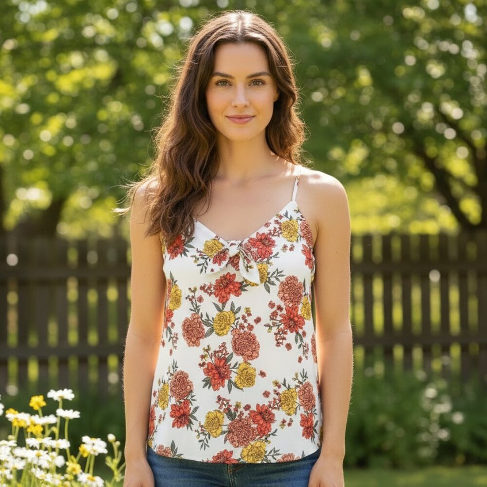 NEW Loft M White Floral Cami Tank Top Cottage Coquette Boho Coastal Casual